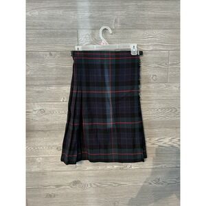 Strathmore Wool Tartan Kilt Skirt Girls 12 Navy Green Red Plaid Made in Scotland